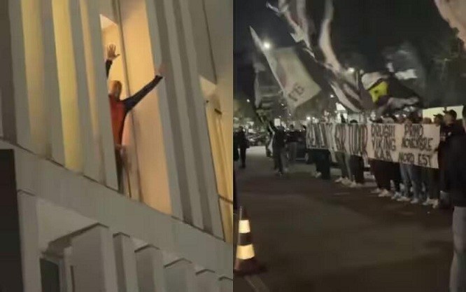 都體：尤文球迷來到酒店外支持新主帥，圖多爾向球迷們揮手致意