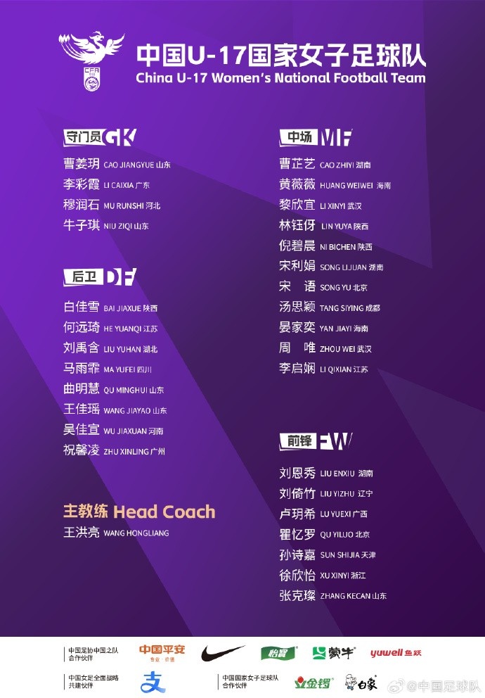 U17女足30人將在蘇州集訓備戰(zhàn)世界杯，姜寧、朱挺擔任訓練員
